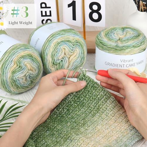 Aeelike Cake Yarn for Crocheting, 3 Skeins Gradient Cake Yarn 100g (3.52 oz) 245m (267 Yards), Super Soft Ombré Yarns Cake Rainbow Cotton Yarn for Making Colorful Crafts, Green Gradient - Image 2