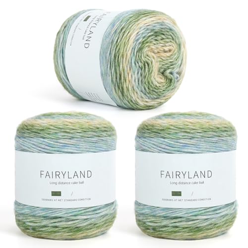 Aeelike Cake Yarn for Crocheting, 3 Skeins Gradient Cake Yarn 100g (3.52 oz) 245m (267 Yards), Super Soft Ombré Yarns Cake Rainbow Cotton Yarn for Making Colorful Crafts, Green Gradient - Image 1