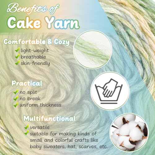 Aeelike Cake Yarn for Crocheting, 3 Skeins Gradient Cake Yarn 100g (3.52 oz) 245m (267 Yards), Super Soft Ombré Yarns Cake Rainbow Cotton Yarn for Making Colorful Crafts, Green Gradient - Image 4