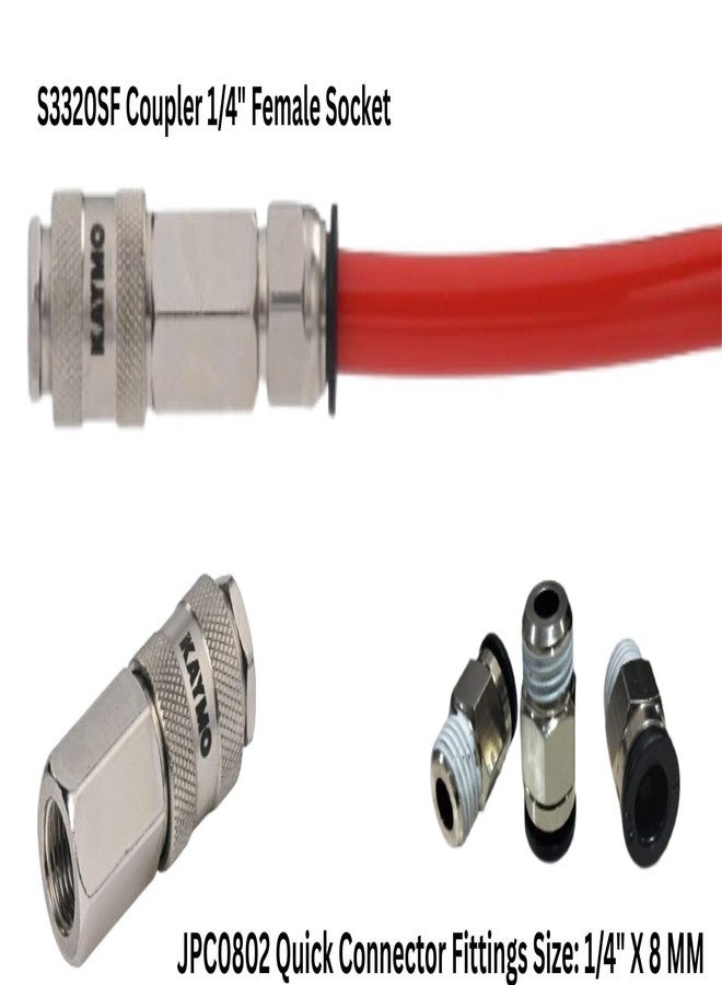 KAYMO HUR050810 Heavy Duty Industrial Use Polyurethane Pneumatic Air Compressor Tubing PU Hose Tube 10 meter | S3320SF Coupler 1/4" Female Socket | Connector JPC0802 Quick Fittings Size: 1/4" X 8 MM - Image 3