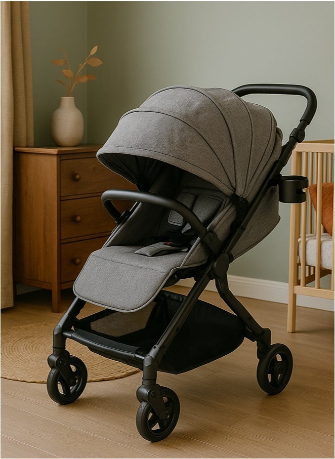 Cady One Lightweight, one-click folding two-way stroller with an oversized canopy suitable for infants from 0 to 36 months, adjustable canopy, comfortable stroller handle for easy towing and air travel, safety belt and a spacious storage basket at the bottom  - Image 2