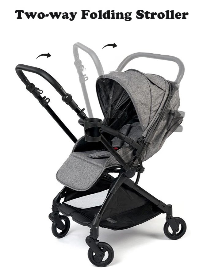 Cady One Lightweight, one-click folding two-way stroller with an oversized canopy suitable for infants from 0 to 36 months, adjustable canopy, comfortable stroller handle for easy towing and air travel, safety belt and a spacious storage basket at the bottom  - Image 3