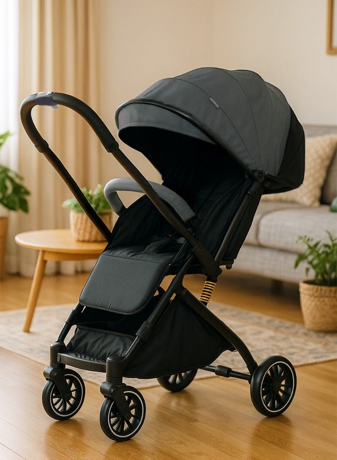 Cady One Lightweight, one-click folding two-way stroller with an oversized canopy suitable for infants from 0 to 36 months, adjustable canopy, comfortable stroller handle for easy towing and air travel, safety belt and a spacious storage basket at the bottom 