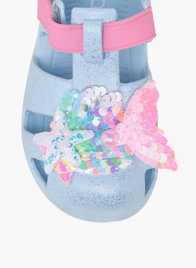 أكوا صنادل بتطريز لامع مع إغلاق بشريط لاصق - Image 4