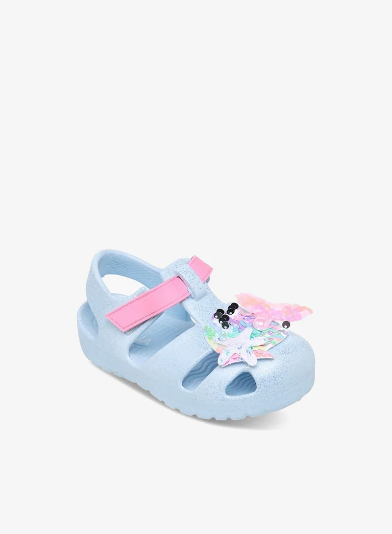 Aqua Glitter Applique Sandals with Hook and Loop Closure