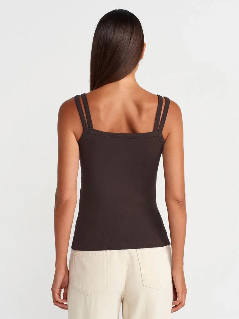 Dilvin DILVIN Ribbed Sleeveless Square-neck Blouse