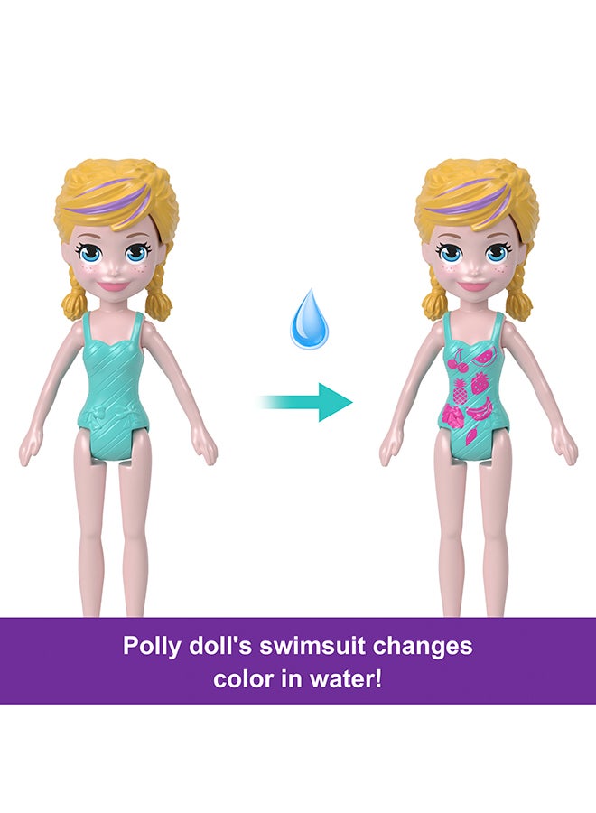 Polly Pocket مجموعة لعب قارب محمولة مع ألعاب مائية وإكسسوارات تغيير اللون، رحلة حلم اليونيكورن تشمل 1 دمية و23 قطعة إجمالية - Image 3