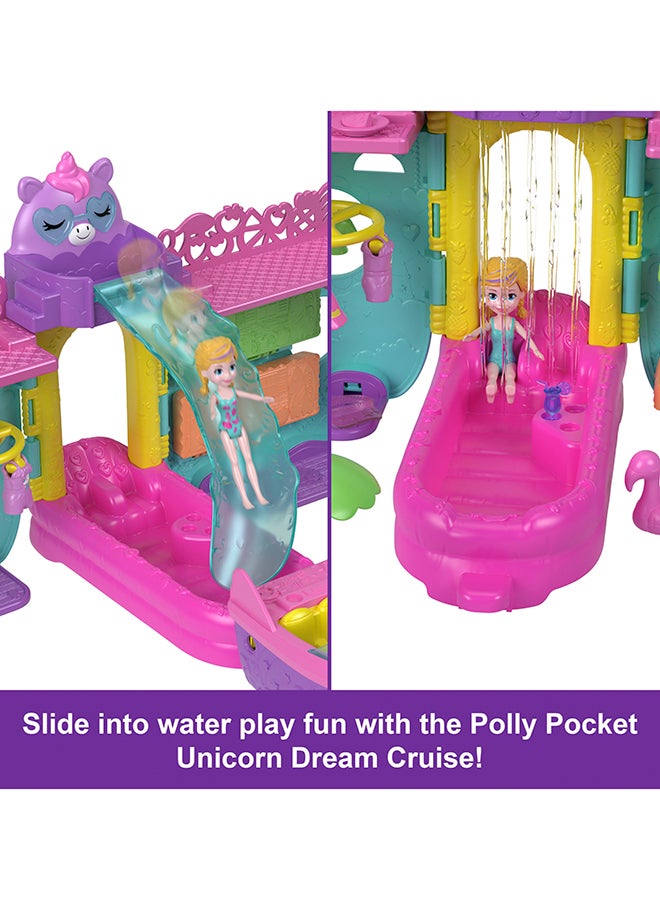 Polly Pocket مجموعة لعب قارب محمولة مع ألعاب مائية وإكسسوارات تغيير اللون، رحلة حلم اليونيكورن تشمل 1 دمية و23 قطعة إجمالية - Image 5