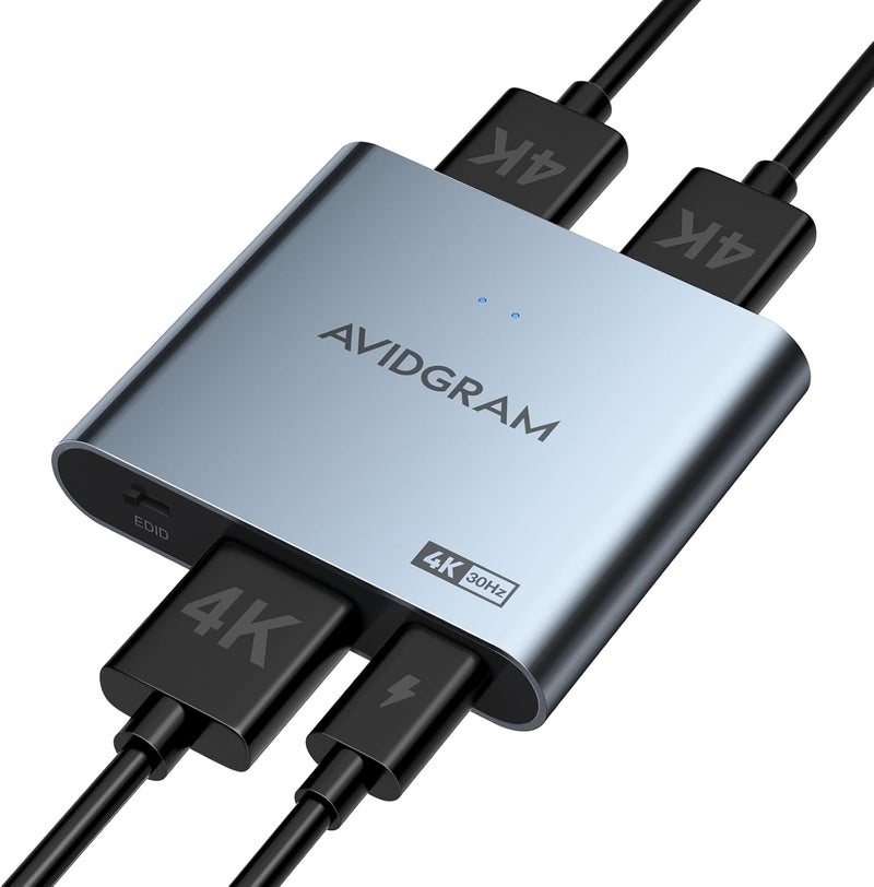 موزع HDMI 1 إلى 2 4K، موزع AVIDGRAM HDMI ثنائي المنفذ مع وضع تلقائي ونسخ وثابت لعرض مزدوج متطابق يدعم 4K 30Hz ثلاثي الأبعاد، متوافق مع Xbox وPS4 Pro وPS5 - Image 1