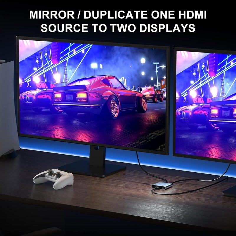 موزع HDMI 1 إلى 2 4K، موزع AVIDGRAM HDMI ثنائي المنفذ مع وضع تلقائي ونسخ وثابت لعرض مزدوج متطابق يدعم 4K 30Hz ثلاثي الأبعاد، متوافق مع Xbox وPS4 Pro وPS5 - Image 2
