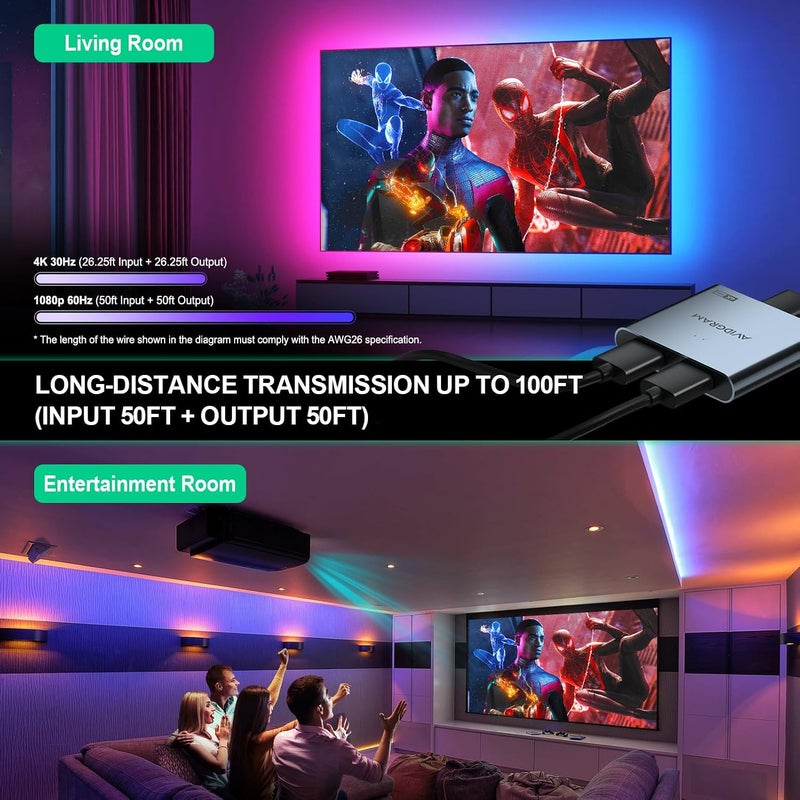 موزع HDMI 1 إلى 2 4K، موزع AVIDGRAM HDMI ثنائي المنفذ مع وضع تلقائي ونسخ وثابت لعرض مزدوج متطابق يدعم 4K 30Hz ثلاثي الأبعاد، متوافق مع Xbox وPS4 Pro وPS5 - Image 3