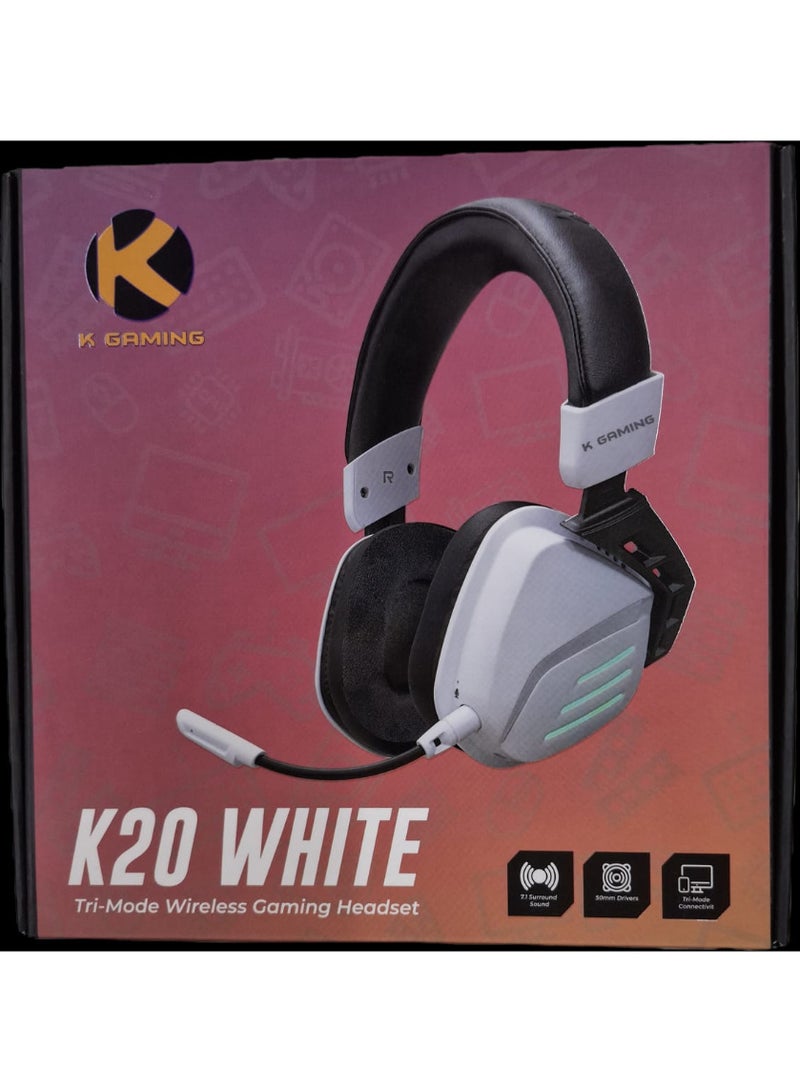 كي قيمنق سماعة ألعاب لاسلكية KGaming K20 – ثلاثية الاتصال – أبيض وأسود – صوت 7.1 – ميكروفون عزل – بطارية 25 ساعة - Image 5