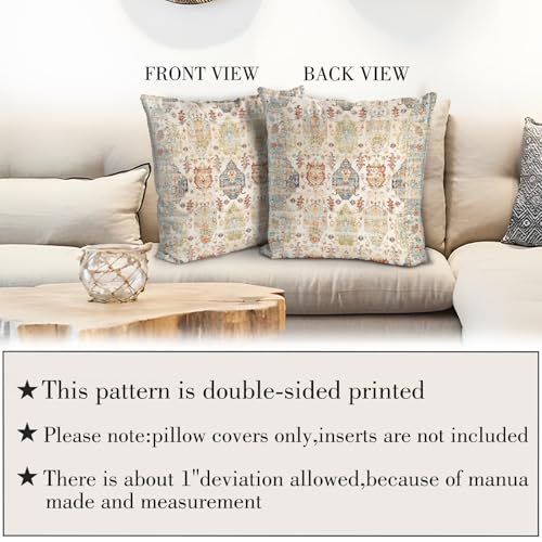 BUAEL Boho Floral Throw Pillow Covers 18x18 inch Set of 2,Beige Boho Rug Geometric Floral Pattern Decor Double Sided Pattern Cushion Cover Soft Pillow Case Living Sofa Room Bed Square Pillow Cover - Image 3