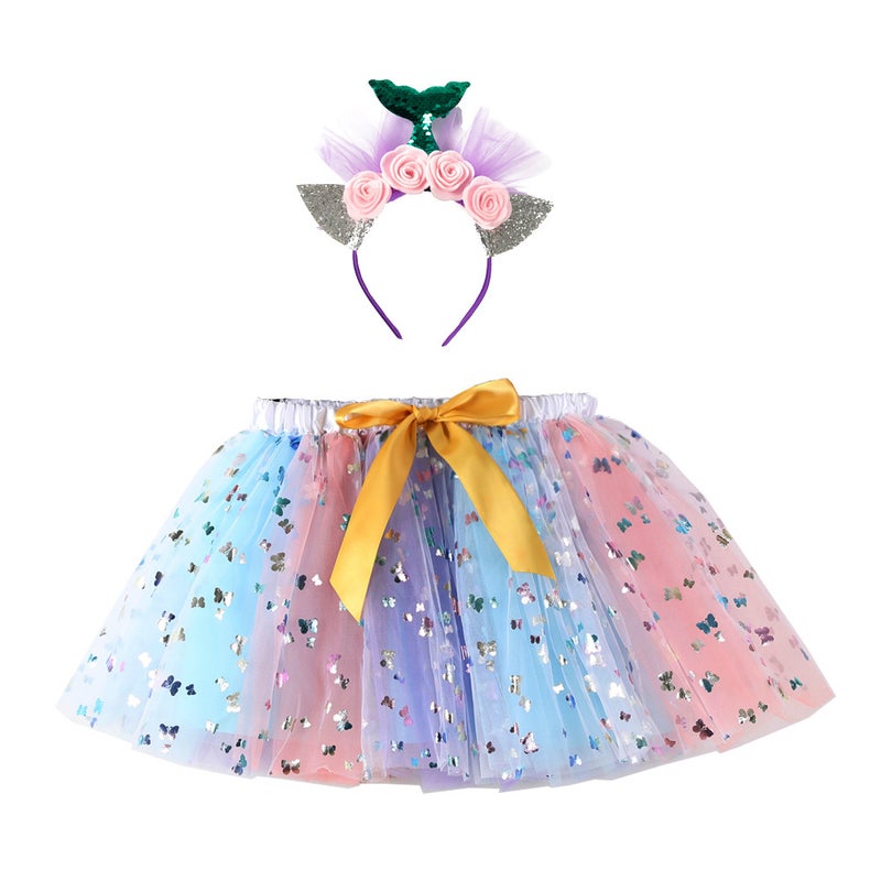 2024 Kids Tutu Skirt with Star Moon Veil and Headwear RS051 green tail powder flower head buckle 