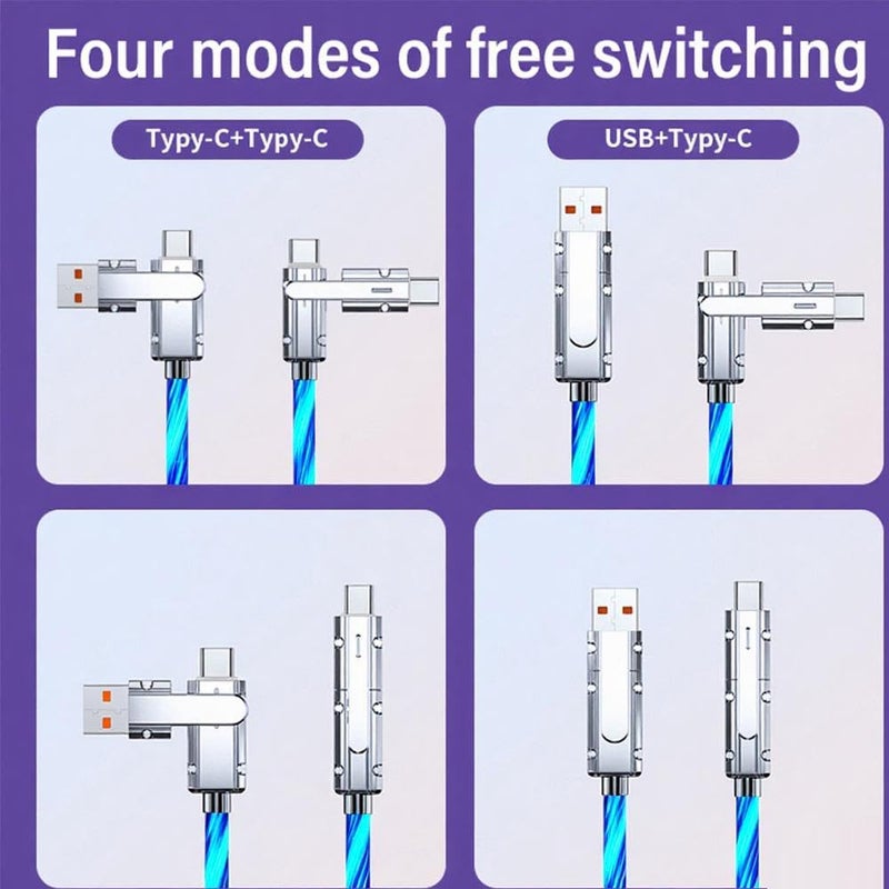 IHAO كابل شاحن متعدد المنافذ IHAO، 4 مجموعات في كابل واحد، USB-A/USB-C إلى USB-C، شحن سريع، مع إضاءة LED متدفقة، متوافق مع جميع الأجهزة الكهربائية تقريبًا - 39 بوصة أزرق - Image 5