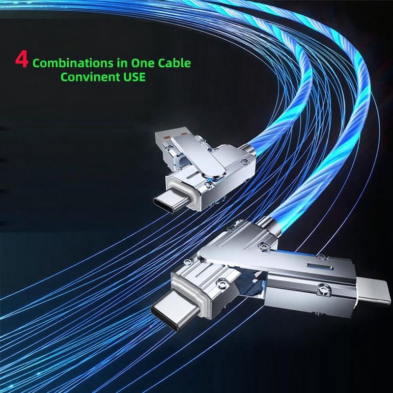 IHAO كابل شاحن متعدد المنافذ IHAO، 4 مجموعات في كابل واحد، USB-A/USB-C إلى USB-C، شحن سريع، مع إضاءة LED متدفقة، متوافق مع جميع الأجهزة الكهربائية تقريبًا - 39 بوصة أزرق - Image 2