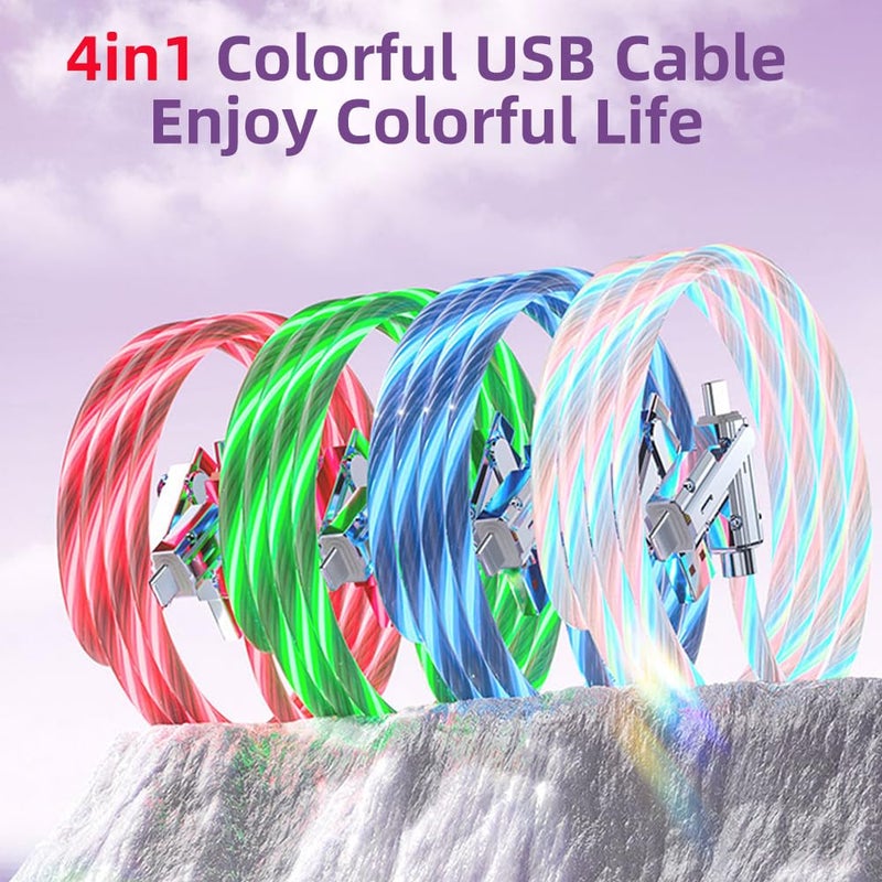 IHAO كابل شاحن متعدد المنافذ IHAO، 4 مجموعات في كابل واحد، USB-A/USB-C إلى USB-C، شحن سريع، مع إضاءة LED متدفقة، متوافق مع جميع الأجهزة الكهربائية تقريبًا - 39 بوصة أزرق - Image 4