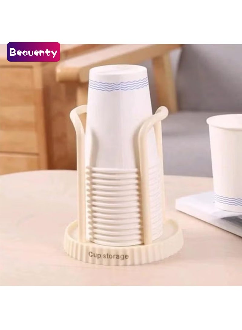 Beauenty Paper Cup Dispenser – Disposable Paper Cup Storage for Bathroom, Countertop Coffee Cup Organizer, Mouthwash Rinsing Cup Holder Durable, Space-Saving Design for Home, Office and Coffee Stations(Beige) - Image 1