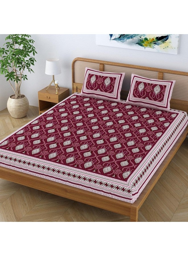 Colorish Cotton Blend Traditional Jaipuri Paisley Printed Bedsheet for Double Bed King Size with 2 Pillow Covers, Maroon - Luxurious Comfort and Timeless Elegance | Proudly Made in India - Image 3