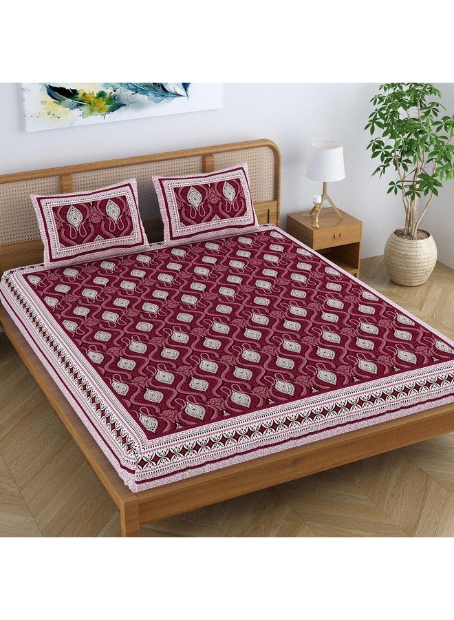 Colorish Cotton Blend Traditional Jaipuri Paisley Printed Bedsheet for Double Bed King Size with 2 Pillow Covers, Maroon - Luxurious Comfort and Timeless Elegance | Proudly Made in India - Image 1