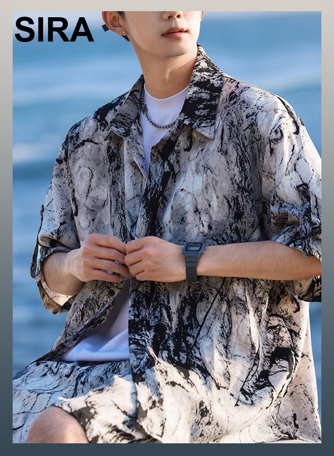 SIRA Men's Artistic Splatter Print Outfit - Premium Casual Wear Set, Ultra Lightweight & Airy Quick Dry Fabric for Summer Travel, Beach Vacation, Streetwear Fashion - Image 4