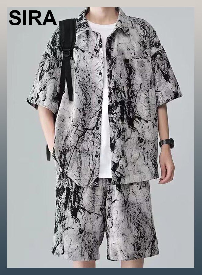 SIRA Men's Artistic Splatter Print Outfit - Premium Casual Wear Set, Ultra Lightweight & Airy Quick Dry Fabric for Summer Travel, Beach Vacation, Streetwear Fashion - Image 2