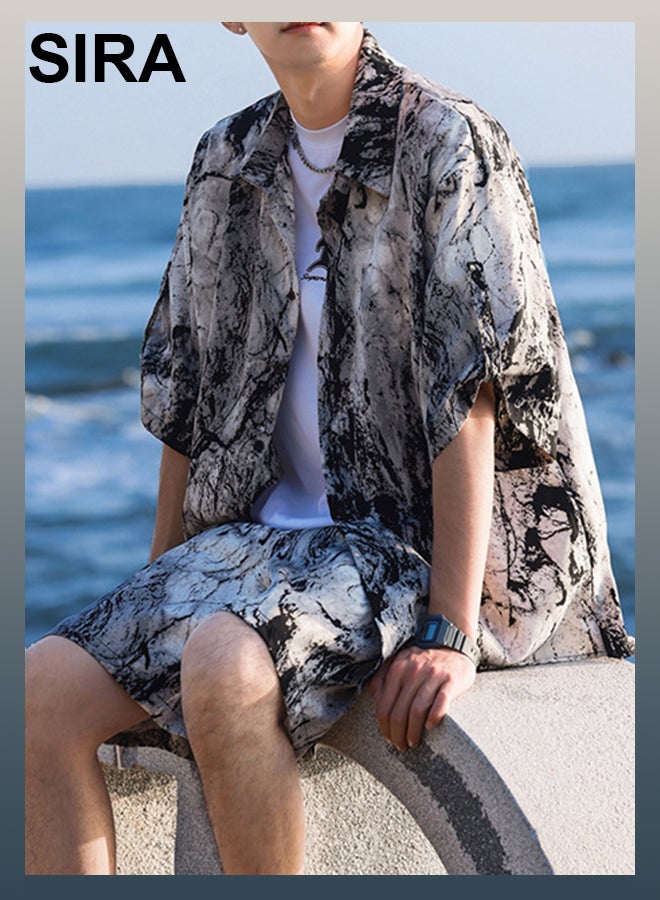 SIRA Men's Artistic Splatter Print Outfit - Premium Casual Wear Set, Ultra Lightweight & Airy Quick Dry Fabric for Summer Travel, Beach Vacation, Streetwear Fashion - Image 1