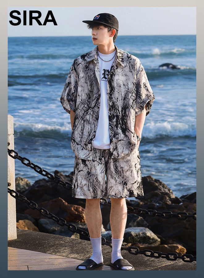 SIRA Men's Artistic Splatter Print Outfit - Premium Casual Wear Set, Ultra Lightweight & Airy Quick Dry Fabric for Summer Travel, Beach Vacation, Streetwear Fashion - Image 5