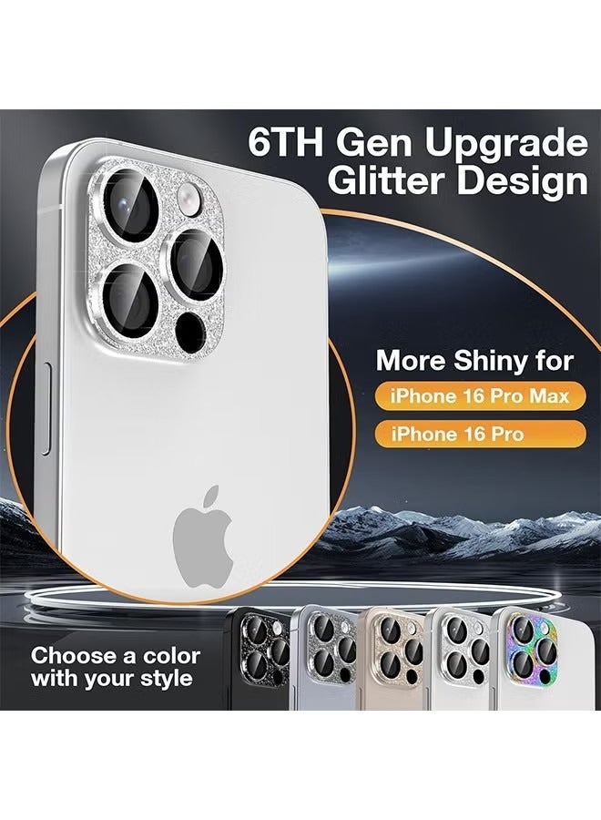 for iPhone 16 Pro/iPhone 16 Pro Max Camera Lens Protector, [New Glitter Design] Full Bling Sparkly Diamond Tempered Glass Screen Protector Metal Camera Cover Accessories (White Titanium) - Image 2