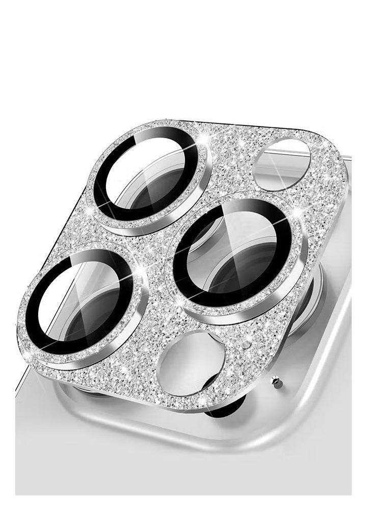 for iPhone 16 Pro/iPhone 16 Pro Max Camera Lens Protector, [New Glitter Design] Full Bling Sparkly Diamond Tempered Glass Screen Protector Metal Camera Cover Accessories (White Titanium) - Image 1
