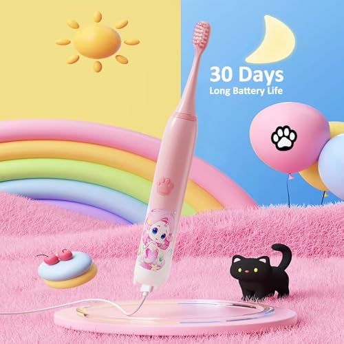US1984 Sonic Electric Kids Toothbrush with 5 Modes, 3 Brush Heads & Rechargeable Battery, Ultra Soft Nylon Bristles, 2 Min Timer, IPX7 Waterproof, Type-C Electric Power Toothbrush (Pink) - Image 5