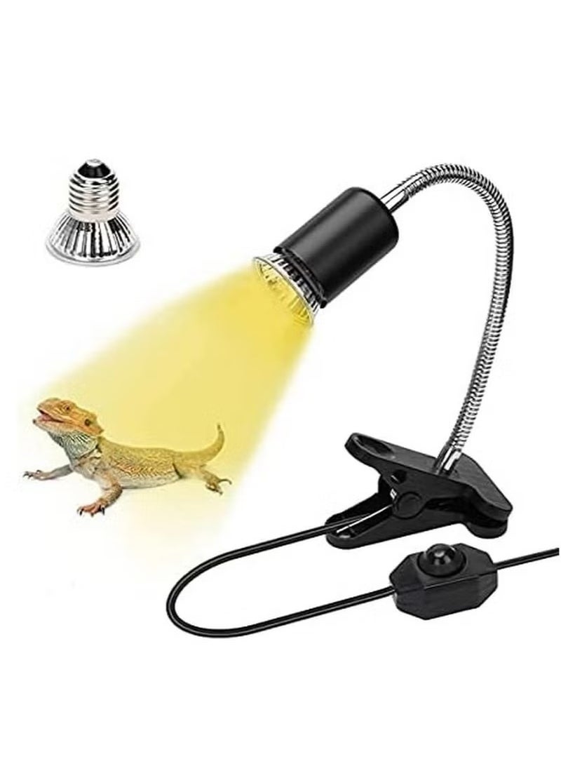 UVA UVB Tortoise Heat Lamp 50W Clamp on Reptile Heat Bulb 360 Adjustable Aquarium Heating Light E27 Clamp on Pet Heating Emitter for Reptiles Amphibians Lizards Turtle Snakes - Image 1