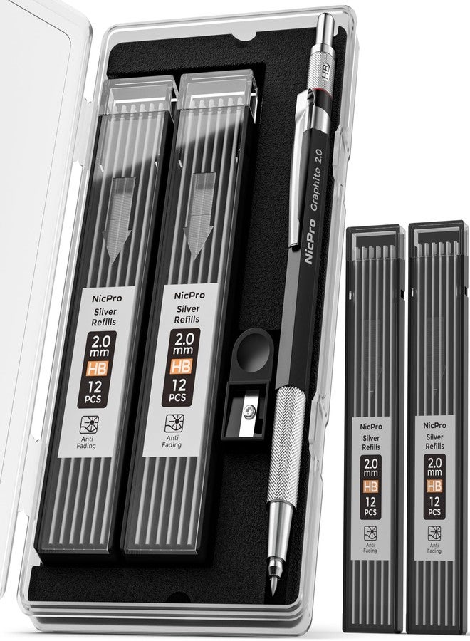 Nicpro 2mm Welder Mechanical Pencil Set with 24PCS Silver Refills, 2mm Metal Lead Holder, Carpenter Pencil with Sharpener for Welding, Cutting, Woodworking, Metals Alloys Wood Leather Material - Image 1