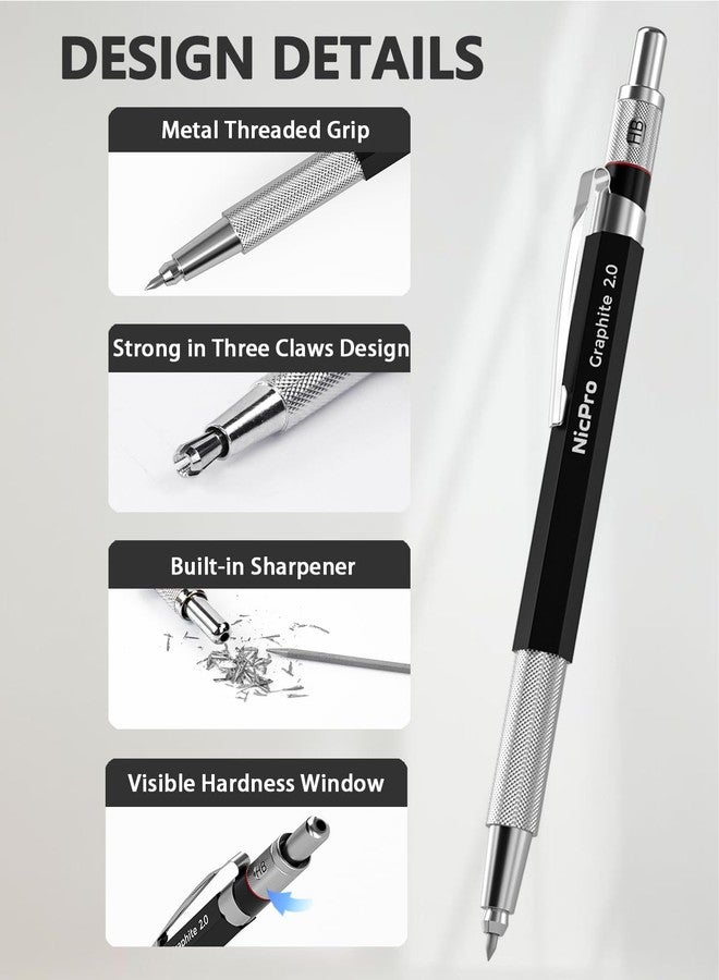 Nicpro 2mm Welder Mechanical Pencil Set with 24PCS Silver Refills, 2mm Metal Lead Holder, Carpenter Pencil with Sharpener for Welding, Cutting, Woodworking, Metals Alloys Wood Leather Material - Image 2