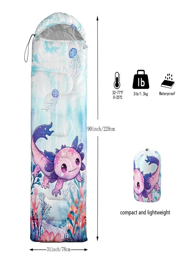 UEVBF Cute Axolotl Girls Sleeping Bags Ages 8-12,Lightweight Waterproof Sleeping Bag Cold Weather for Outdoor Hiking Camping Gear. - Image 4