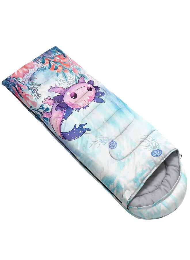 UEVBF Cute Axolotl Girls Sleeping Bags Ages 8-12,Lightweight Waterproof Sleeping Bag Cold Weather for Outdoor Hiking Camping Gear. - Image 2