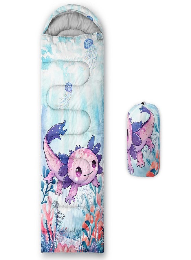 UEVBF Cute Axolotl Girls Sleeping Bags Ages 8-12,Lightweight Waterproof Sleeping Bag Cold Weather for Outdoor Hiking Camping Gear. - Image 1
