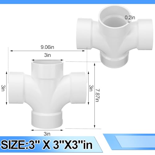 Frienda 3 Inch PVC DWV Double Sanitary Tee Pipe Fitting for Sanitary Drainage Drain Waste Vent 4Way Cross Fittings Connect Coupling Adapter for Sewer Stormwater Applications White - Image 3