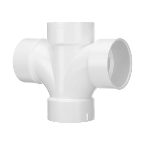 Frienda 3 Inch PVC DWV Double Sanitary Tee Pipe Fitting for Sanitary Drainage Drain Waste Vent 4Way Cross Fittings Connect Coupling Adapter for Sewer Stormwater Applications White - Image 1