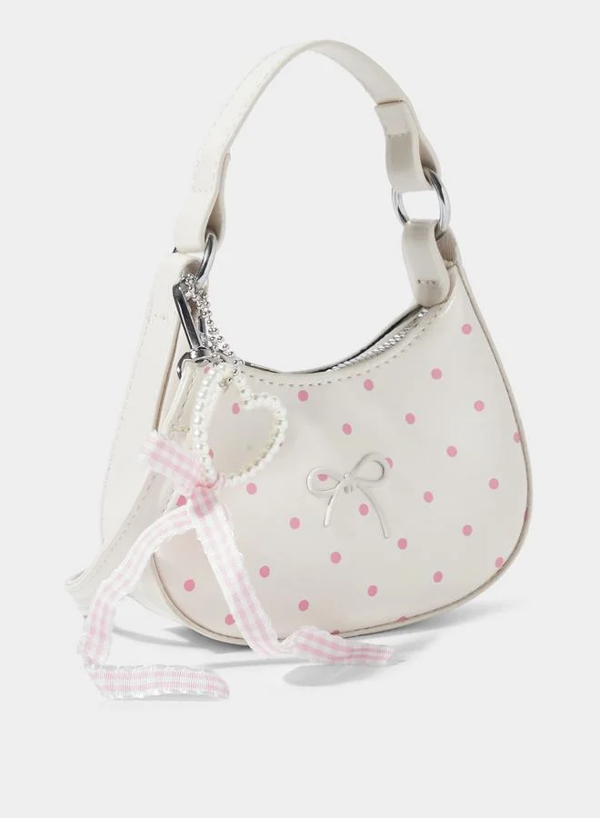 ستايلي Beige Polka Dot Pearl Charm Handbag