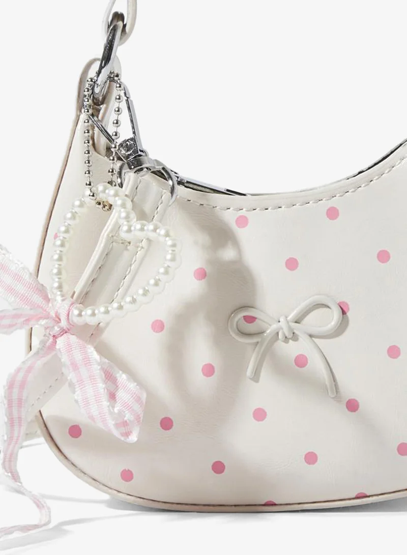 Styli  Beige Polka Dot Pearl Charm Handbag for Women | Best Price UAE