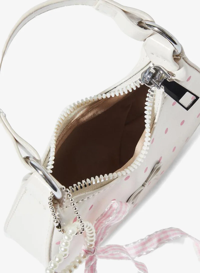 Styli  Beige Polka Dot Pearl Charm Handbag for Women | Best Price UAE