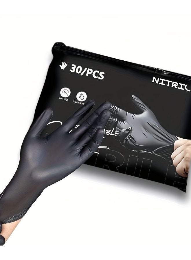 High Elasticity Black Nitrile Gloves 30pcs XL Disposable For Home Cleaning Beauty Professionals - Image 2