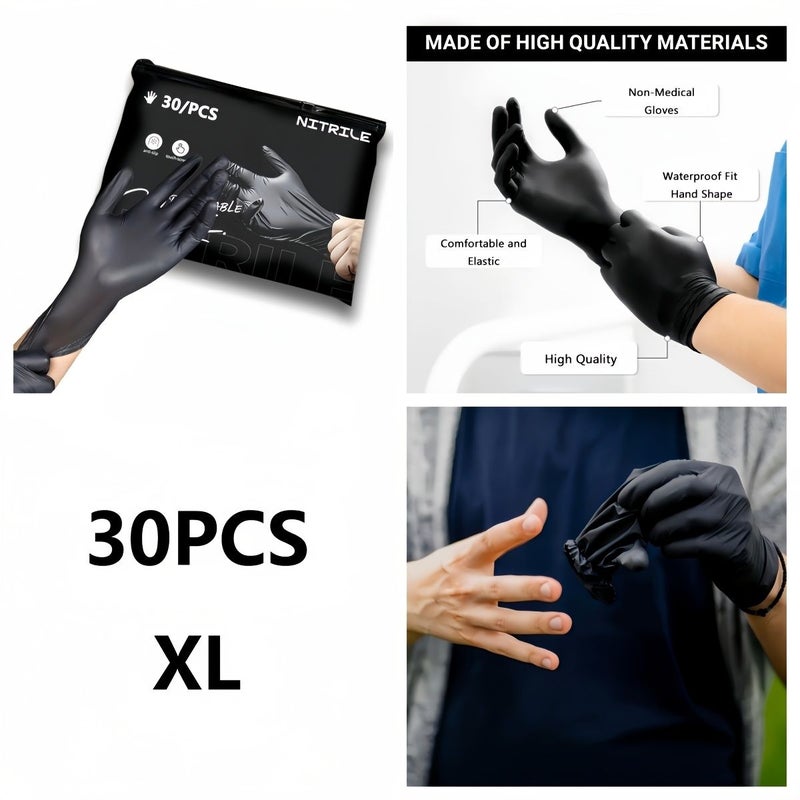 High Elasticity Black Nitrile Gloves 30pcs XL Disposable For Home Cleaning Beauty Professionals - Image 1