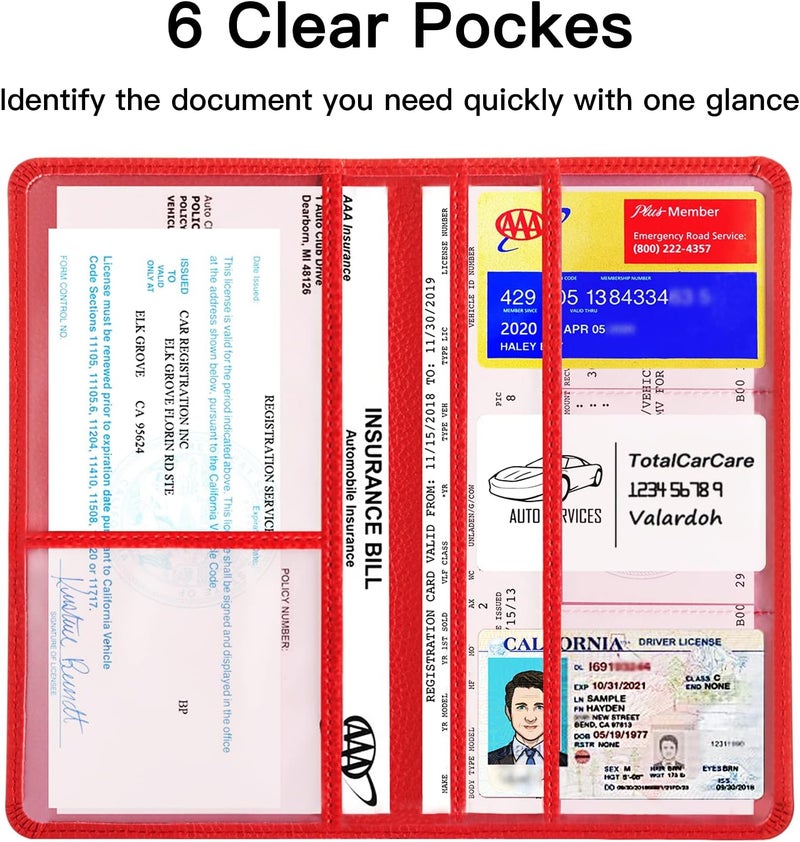 Valardoh Premium Car Registration and Insurance Card Holder - Red - Image 3