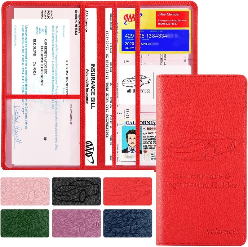 Valardoh Premium Car Registration and Insurance Card Holder - Red - Image 1