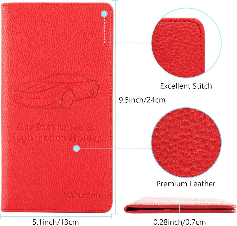 Valardoh Premium Car Registration and Insurance Card Holder - Red - Image 4