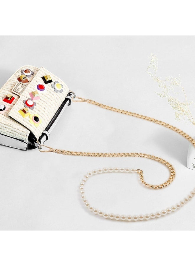 45.6 inch 2 Pcs Aluminium Plastic Plastic Pearl Beads Chain Strap Handbag Chains Accessories Replacement Metal Shoulder Cross Body Bag Hand Bag Purse Strap Golden  - Image 5