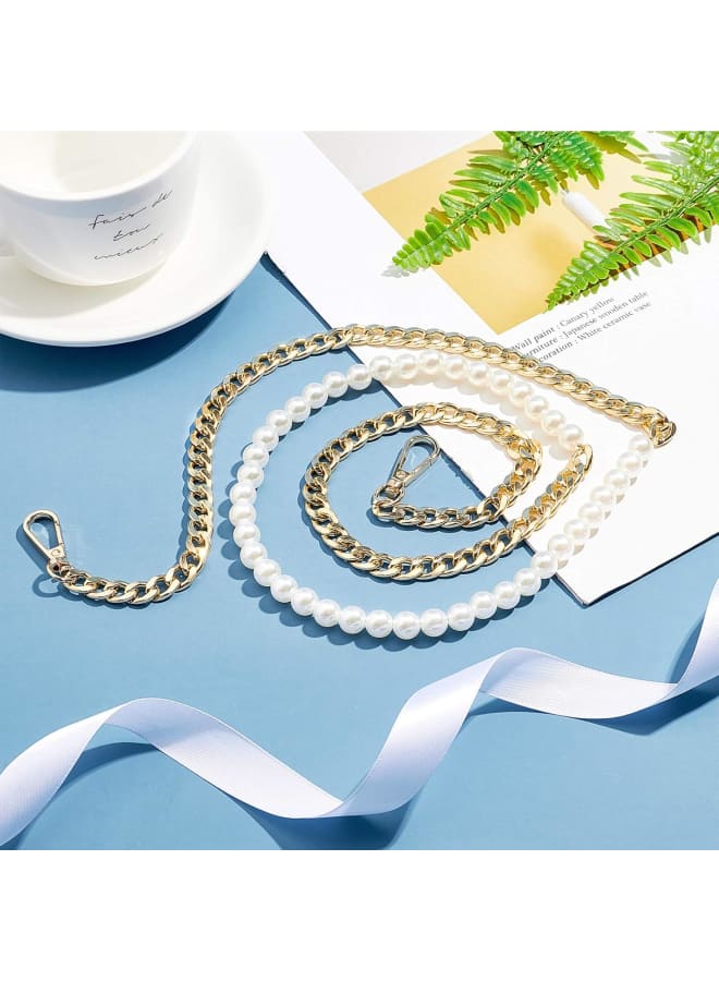 45.6 inch 2 Pcs Aluminium Plastic Plastic Pearl Beads Chain Strap Handbag Chains Accessories Replacement Metal Shoulder Cross Body Bag Hand Bag Purse Strap Golden  - Image 4