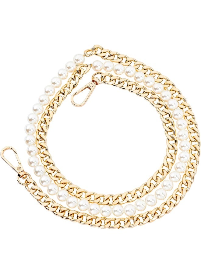 45.6 inch 2 Pcs Aluminium Plastic Plastic Pearl Beads Chain Strap Handbag Chains Accessories Replacement Metal Shoulder Cross Body Bag Hand Bag Purse Strap Golden  - Image 1
